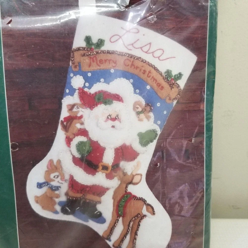 Bucilla Gallery of‎ Stitches Felt Stocking SANTA ANIMALS 32709 Kit Christmas